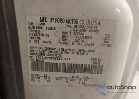 2000 Ford F-250 Lariat/Xl/Xlt z USA, uszkodzony, nr VIN 1FTNX20F5YEB13927